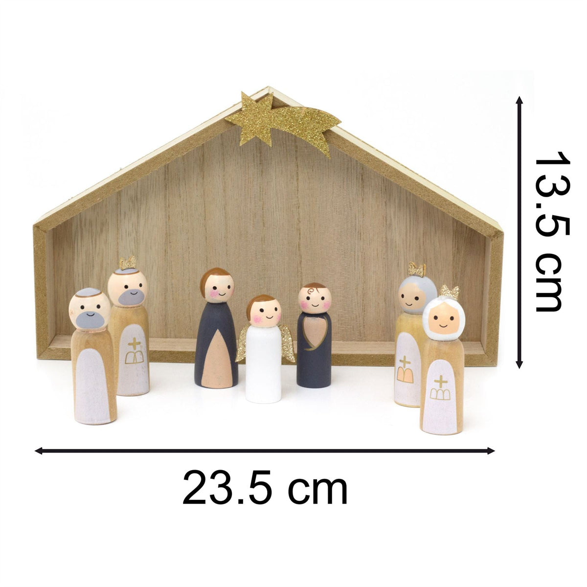 7-Piece Wooden Christmas Nativity Scene with Mini Peg Figures & Stable - 23.5cm Nativity Set - Tophatter Daily Deals