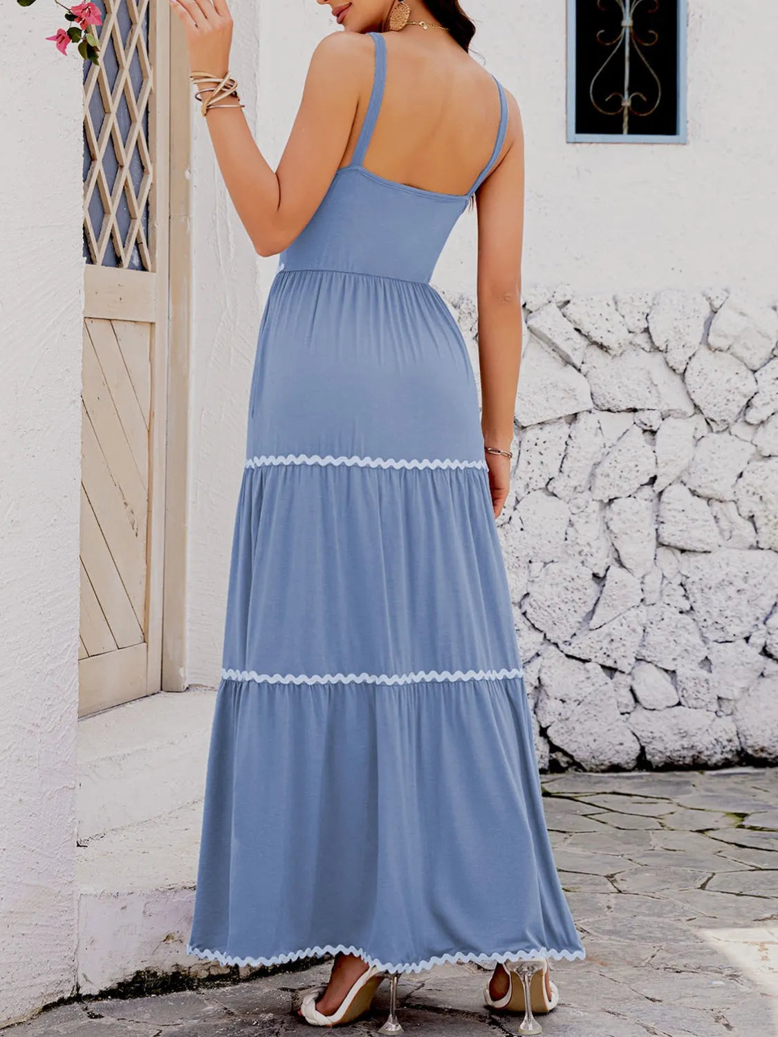 Tiered Square Neck Maxi Cami Dress Casual Dresses - Tophatter Daily Deals