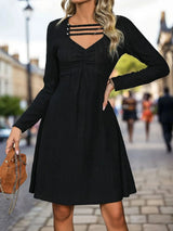 Cutout Long Sleeve Knee Length Dress Black Casual Dresses - Tophatter Daily Deals