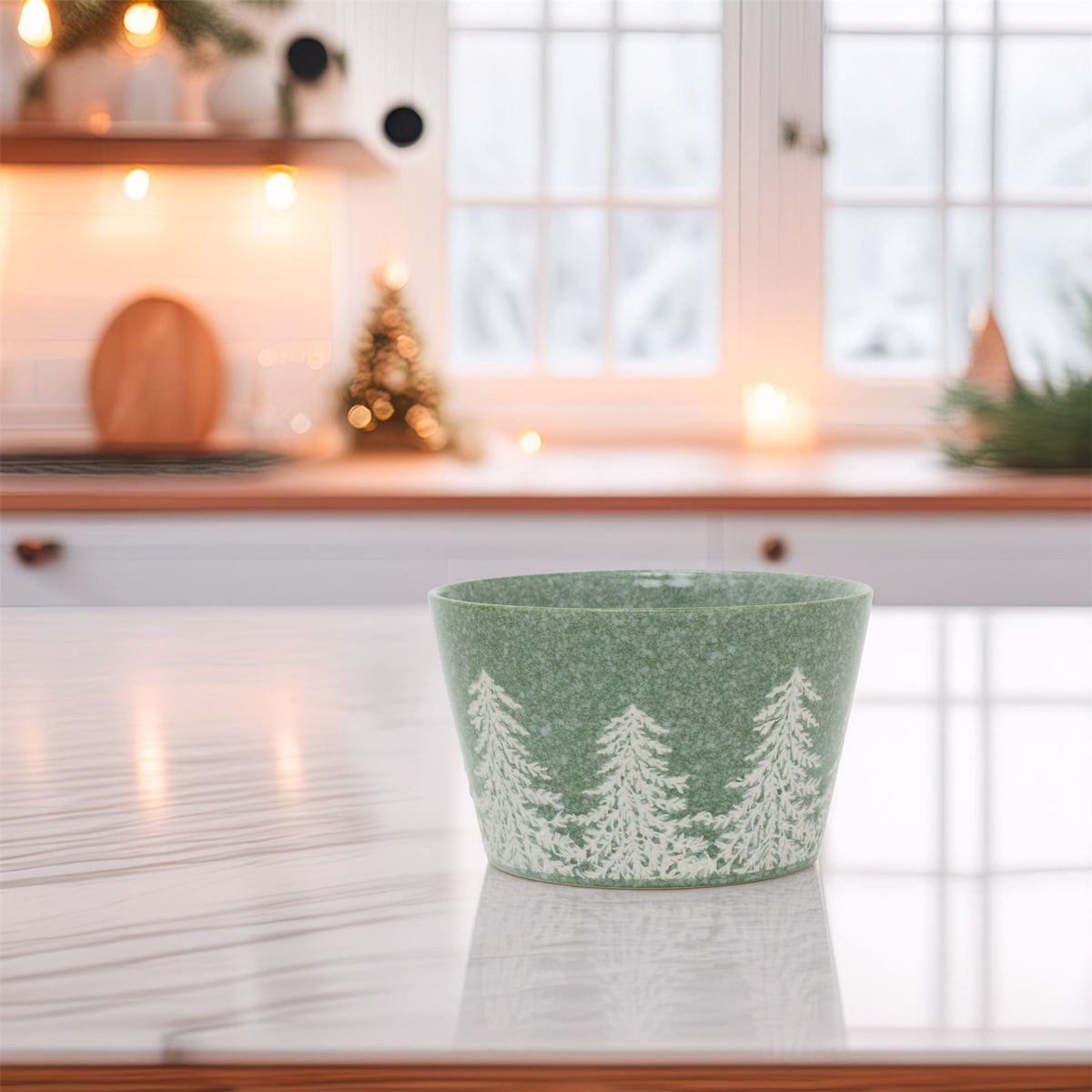 Green Embossed Christmas Tree Bowl | Festive Reactive Glaze Stoneware Bowl Bowl - Tophatter Daily Deals