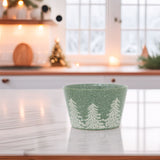 Green Embossed Christmas Tree Bowl | Festive Reactive Glaze Stoneware Bowl Bowl - Tophatter Daily Deals