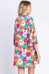 GeeGee Full Size Floral Round Neck Lantern Sleeve Mini Dress Casual Dresses - Tophatter Daily Deals