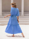 Tassel Trim Smocked V-Neck Short Sleeve Dress Casual Dresses - Tophatter Daily Deals