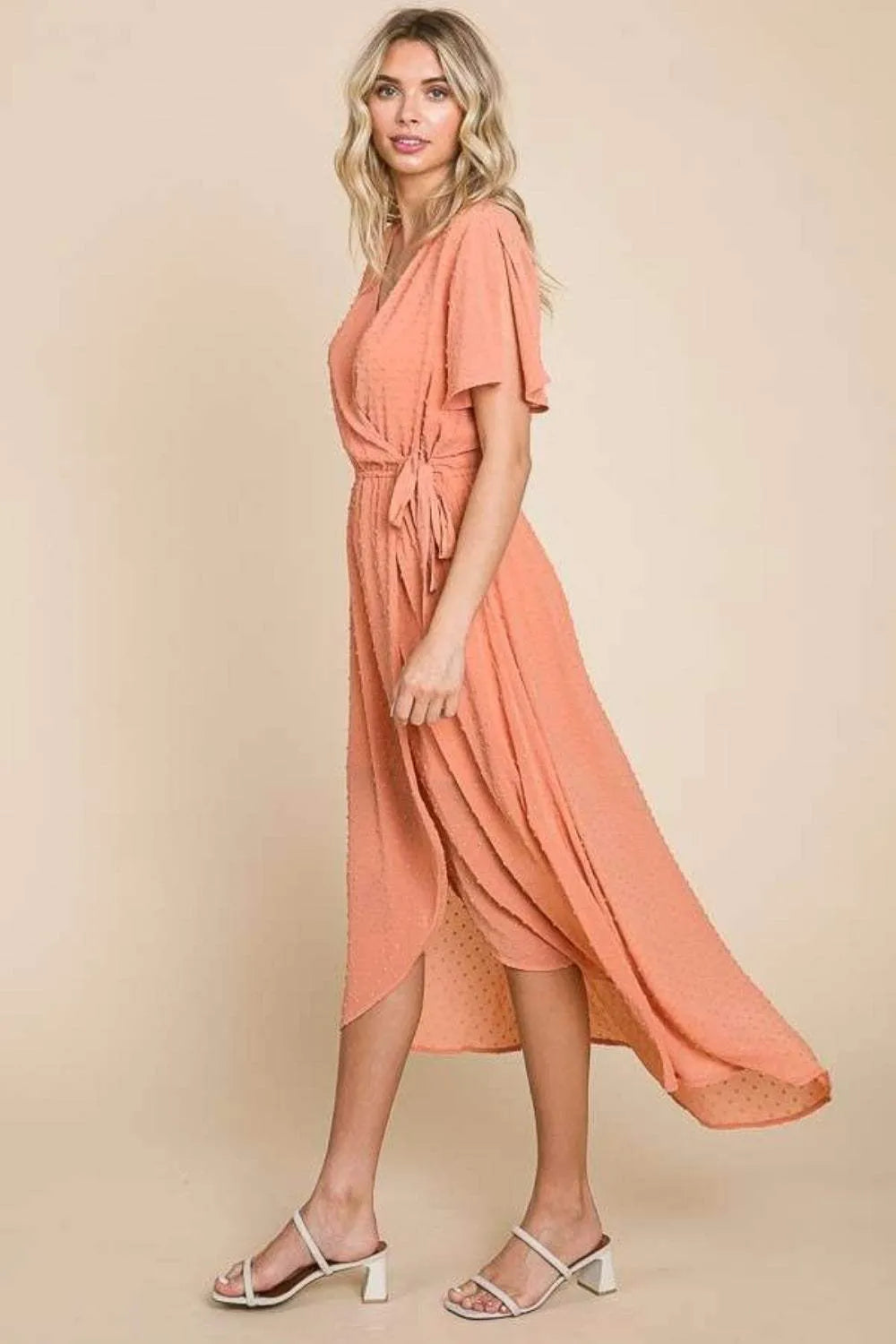 Culture Code Full Size Swiss Dot Tied Slit Short Sleeve Dress Casual Dresses - Tophatter Daily Deals