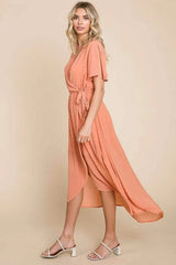 Culture Code Full Size Swiss Dot Tied Slit Short Sleeve Dress Casual Dresses - Tophatter Daily Deals