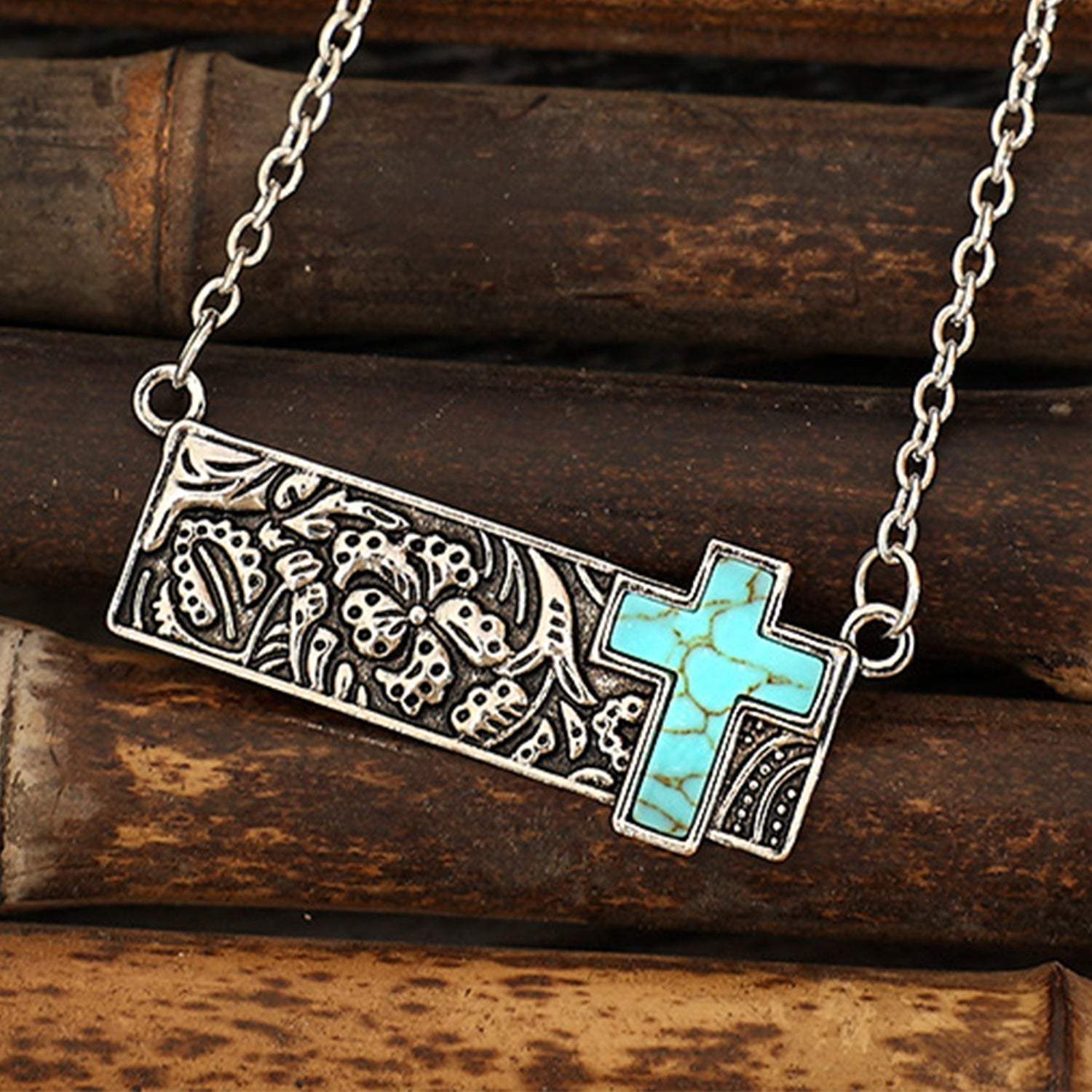 Artificial Turquoise Cross Bar Necklace Necklaces - Tophatter Daily Deals