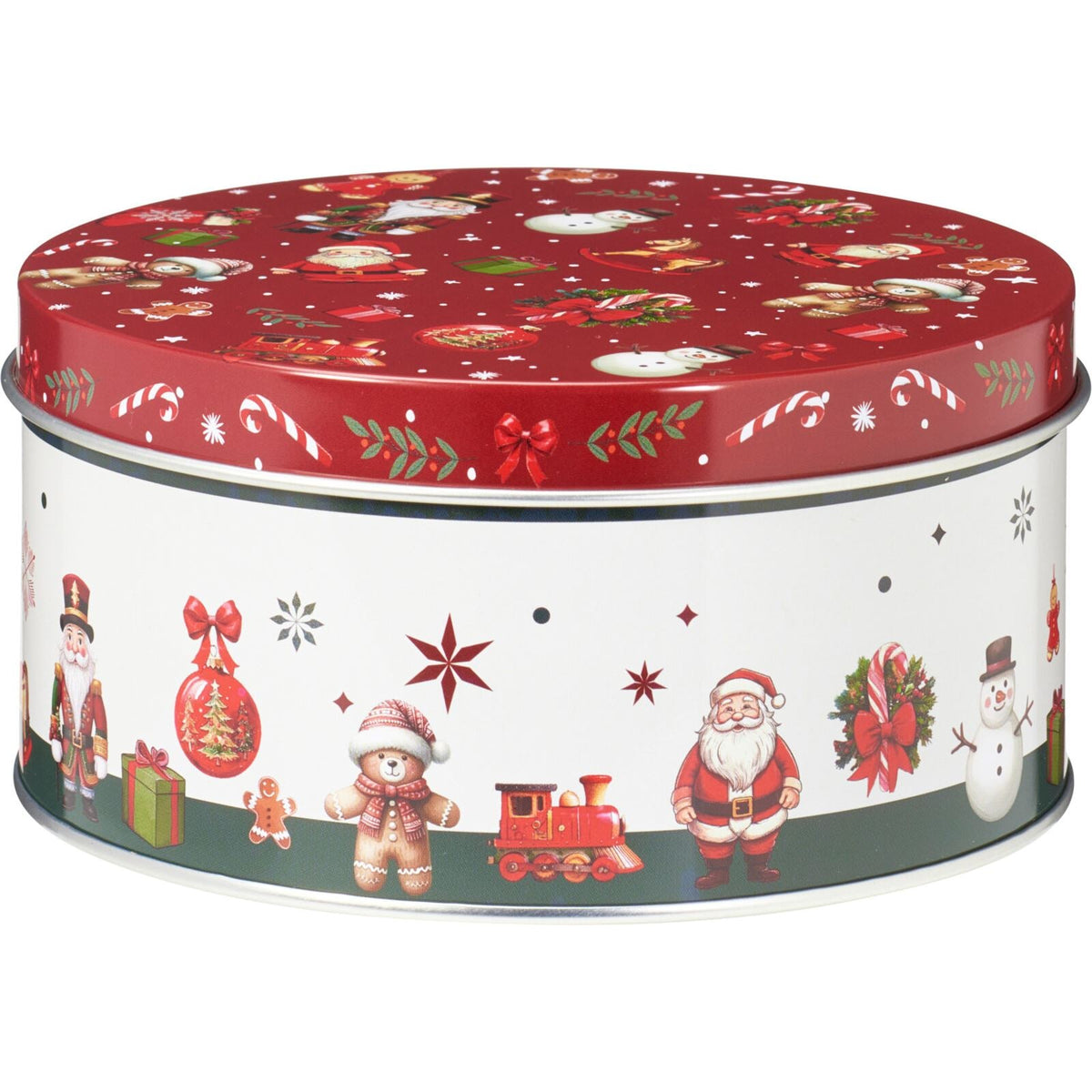 Set of 3 Traditional Christmas Storage Tins | 3-piece Round Kitchen Nesting Tins Biscuit Tin - Tophatter Daily Deals