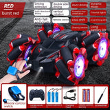 24G High-speed Wireless Remote Control Car Light Music Four-wheel Drive Double-sided Driving Flip Rotating Drift Car Stunt Car Red Dual remote control 3PC Battery 0 - Tophatter Daily Deals