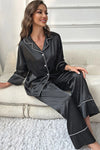 Contrast Piping Button-Up Top and Pants Pajama Set Loungewear Sets - Tophatter Daily Deals