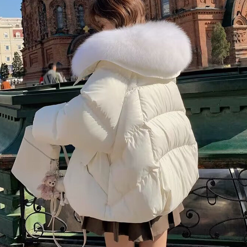 Insulating Women's Puffer Jacket - Short Boxy Fur Collar 3D Changing Face Moving Picture Frame - Tophatter Daily Deals