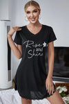 RISE AND SHINE Contrast Lace V-Neck T-Shirt Dress Black Sleep Dresses - Tophatter Daily Deals