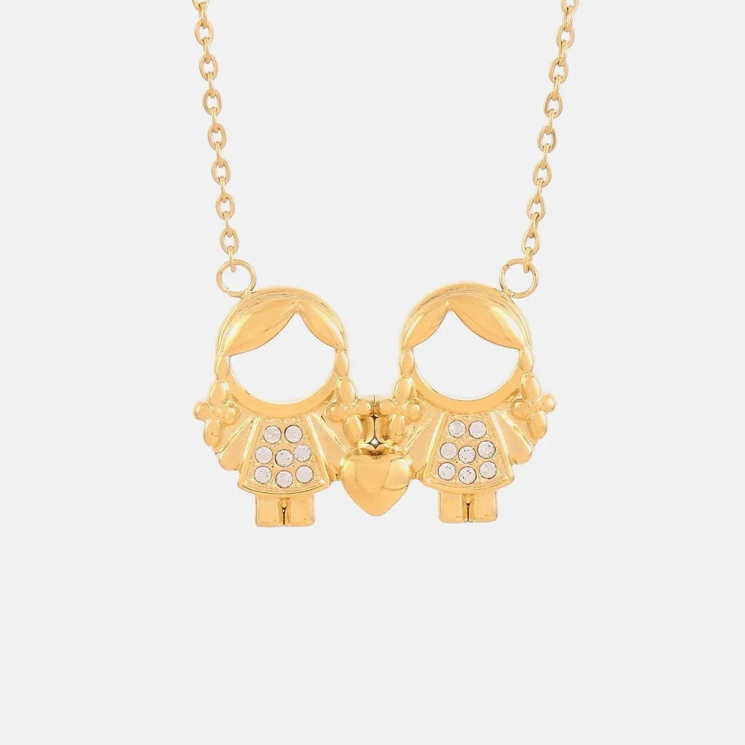 Pendant Rhinestone Stainless Steel Necklace Gold Tow Girls One Size Necklaces - Tophatter Daily Deals