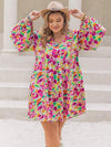 Plus Size Printed V-Neck Balloon Sleeve Mini Dress Multicolor Casual Dresses - Tophatter Daily Deals