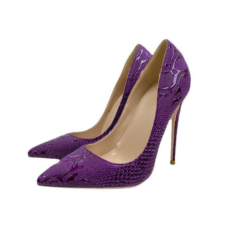 Beautiful purple embossed lace swirl design women's high heels 0 - Tophatter Daily Deals