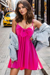 Bow Ruched Sweetheart Neck Cami Dress Hot Pink Casual Dresses - Tophatter Daily Deals