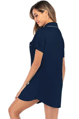Contrast Piping Pocketed Short Sleeve Lounge Dress Sleep Dresses - Tophatter Daily Deals