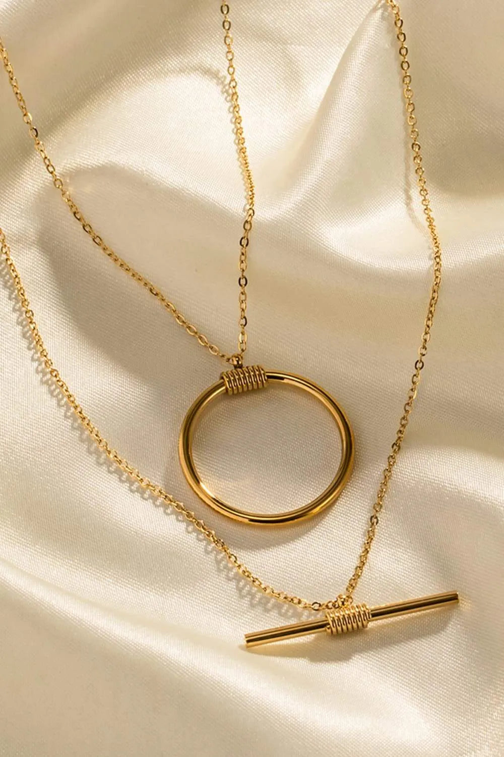 Double-Layered Stainless Steel Necklace Gold One Size Necklaces - Tophatter Daily Deals