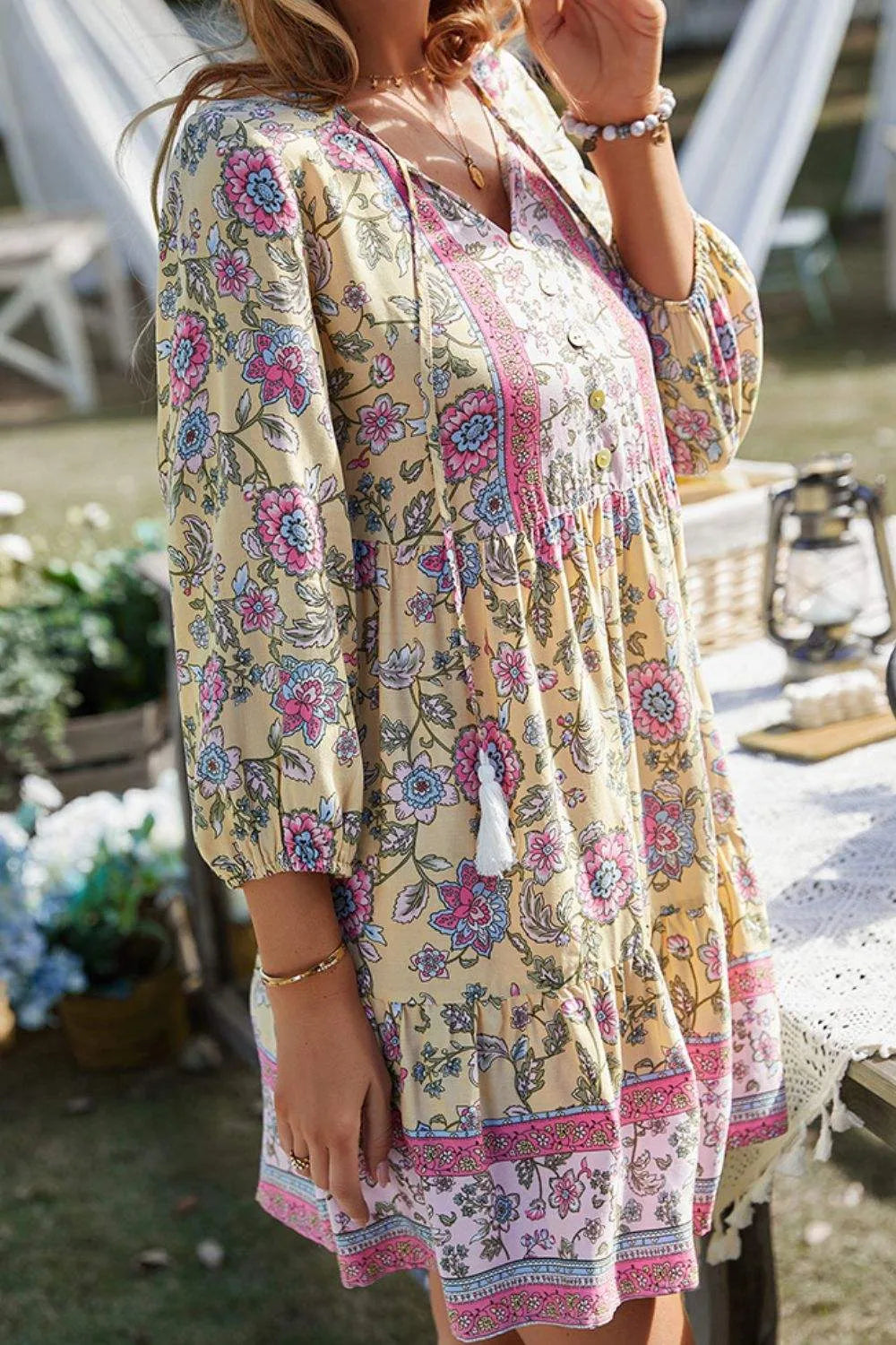 Floral Tied Balloon Sleeve Mini Dress Casual Dresses - Tophatter Daily Deals