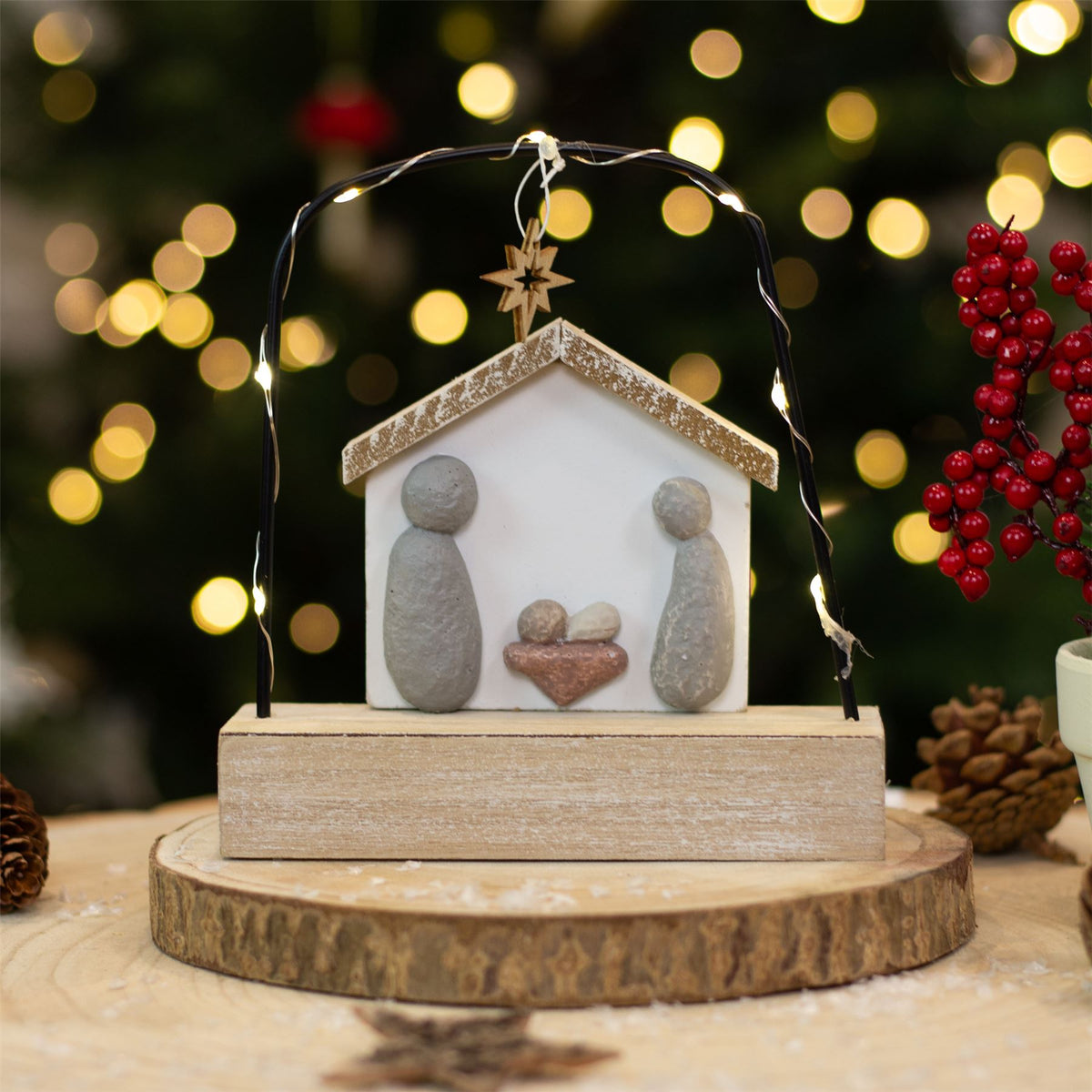 LED Pebble Nativity Set Decoration | Mini Light-up Nativity Scene Ornament 15cm Nativity Set - Tophatter Daily Deals