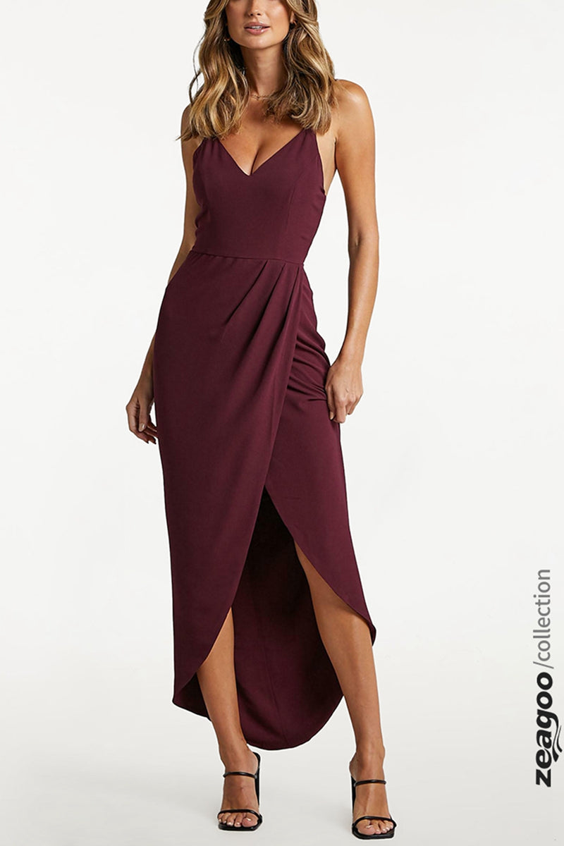 Drape Maxi Dress Wine Red Maxi Dresses - Tophatter Daily Deals