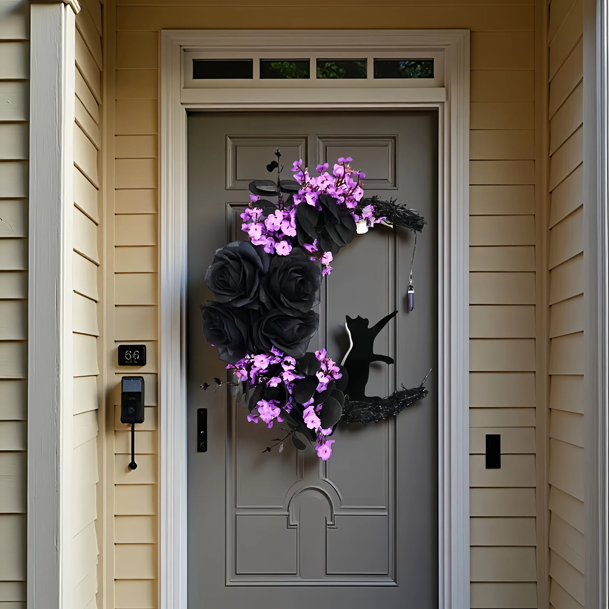 Halloween Black Cat Crescent Moon Wreath Occasions > Christmas > Christmas Wreaths & Garlands - Tophatter Daily Deals