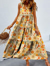 Tiered Printed V-Neck Sleeveless Dress Pastel Yellow M Casual Dresses - Tophatter Daily Deals