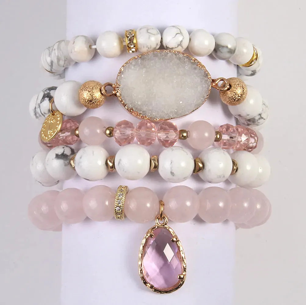 Women's Natural Pink Crystal Glass Crystal Cluster Bracelet Pink Bracelets - Tophatter Daily Deals