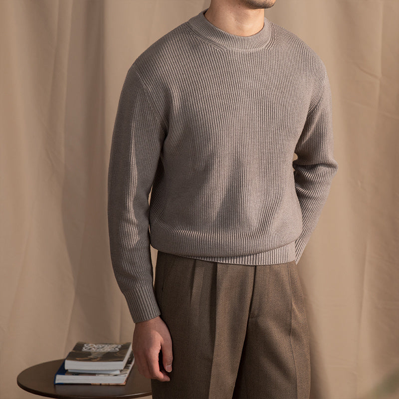 Warm Classic Men's Crewneck Sweater - Wide Rib Wool Blend Silver grey 3D Changing Face Moving Picture Frame - Tophatter Daily Deals
