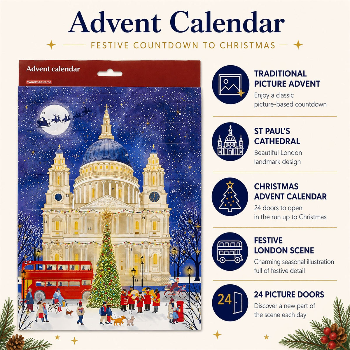 St Paul's Cathedral Traditional Picture Advent Calendar, Paper 24 Picture Doors Advent Calendar - Tophatter Daily Deals