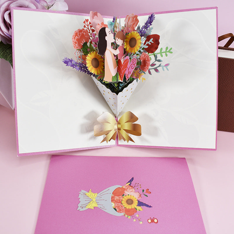 3D PopUp Flower Bouquet Cards Gifts Anniversary PopUp Mom Floral Bouquet Wife Invitation Card Greeting Cards Mothers Day Cards Postcard 0 - Tophatter Daily Deals
