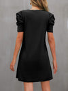 Round Neck Puff Sleeve Mini Dress Casual Dresses - Tophatter Daily Deals