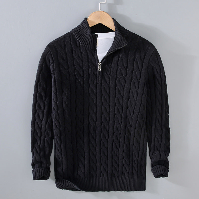 Warm Men Cable Knit Sweater - Half Zip, Cotton, Casual Black 3D Changing Face Moving Picture Frame - Tophatter Daily Deals