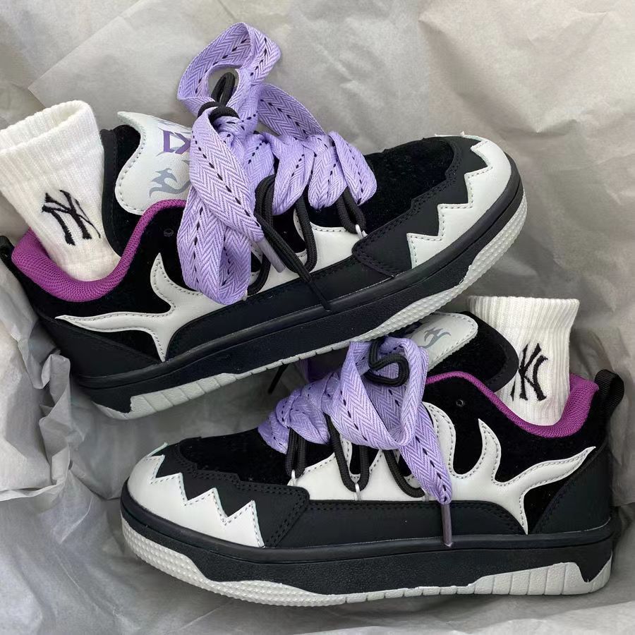 Black And White Contrast Color Skateboard Casual Shoes Black And Purple 0 - Tophatter Daily Deals