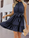 Frill Tied Mock Neck Sleeveless Dress Casual Dresses - Tophatter Daily Deals