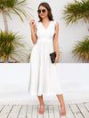 Pleated V-Neck Sleeveless Midi Dress White Casual Dresses - Tophatter Daily Deals