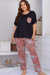 Plus Size Contrast Round Neck Tee and Floral Pants Lounge Set Loungewear Sets - Tophatter Daily Deals