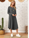 Pocketed Round Neck Long Sleeve Tee Dress Charcoal Casual Dresses - Tophatter Daily Deals