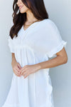 Ninexis Out Of Time Full Size Ruffle Hem Dress with Drawstring Waistband in White Casual Dresses - Tophatter Daily Deals