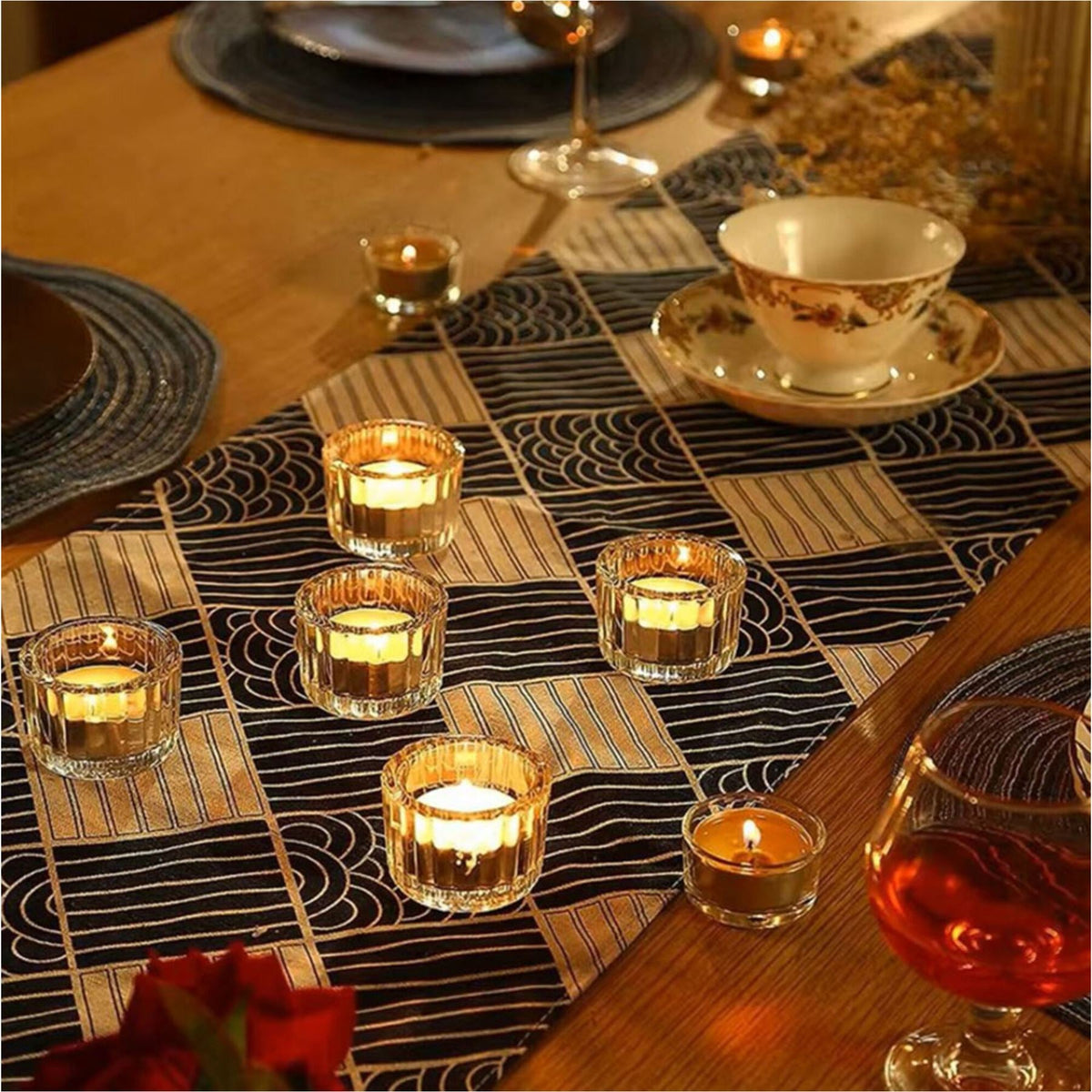 Set of 2 Ribbed Tea Light Candle Holders | Clear Glass Tealight Candle Holders Candle Holder - Tophatter Daily Deals