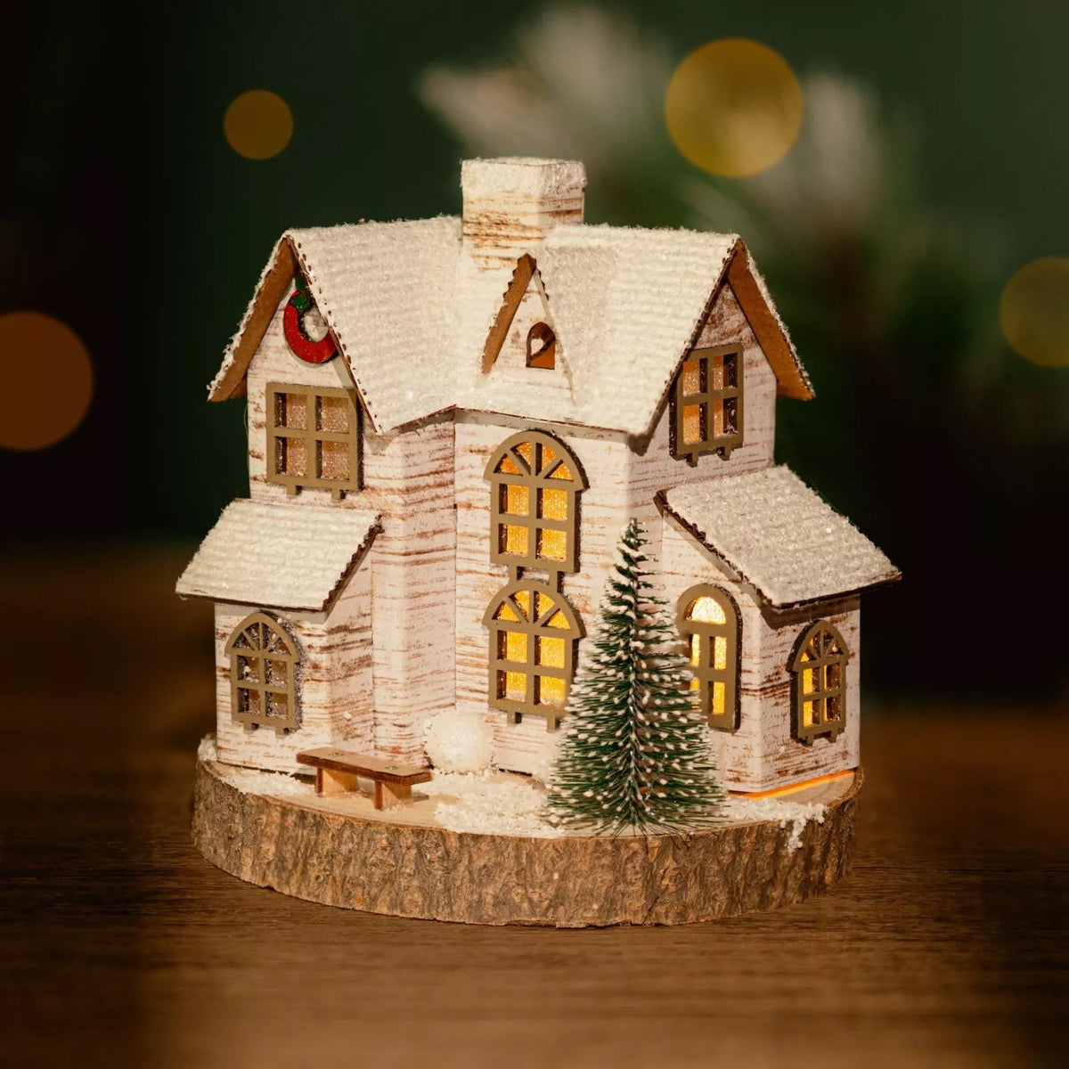 LED Wooden Christmas House | Light Up Christmas Village Ornament - 16x15cm Ornament - Tophatter Daily Deals