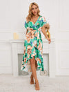 Ruffled Tied Floral Surplice Dress Mid Green Casual Dresses - Tophatter Daily Deals