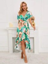 Ruffled Tied Floral Surplice Dress Mid Green Casual Dresses - Tophatter Daily Deals