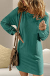 Striped Round Neck Long Sleeve Mini Dress Dark Green Casual Dresses - Tophatter Daily Deals