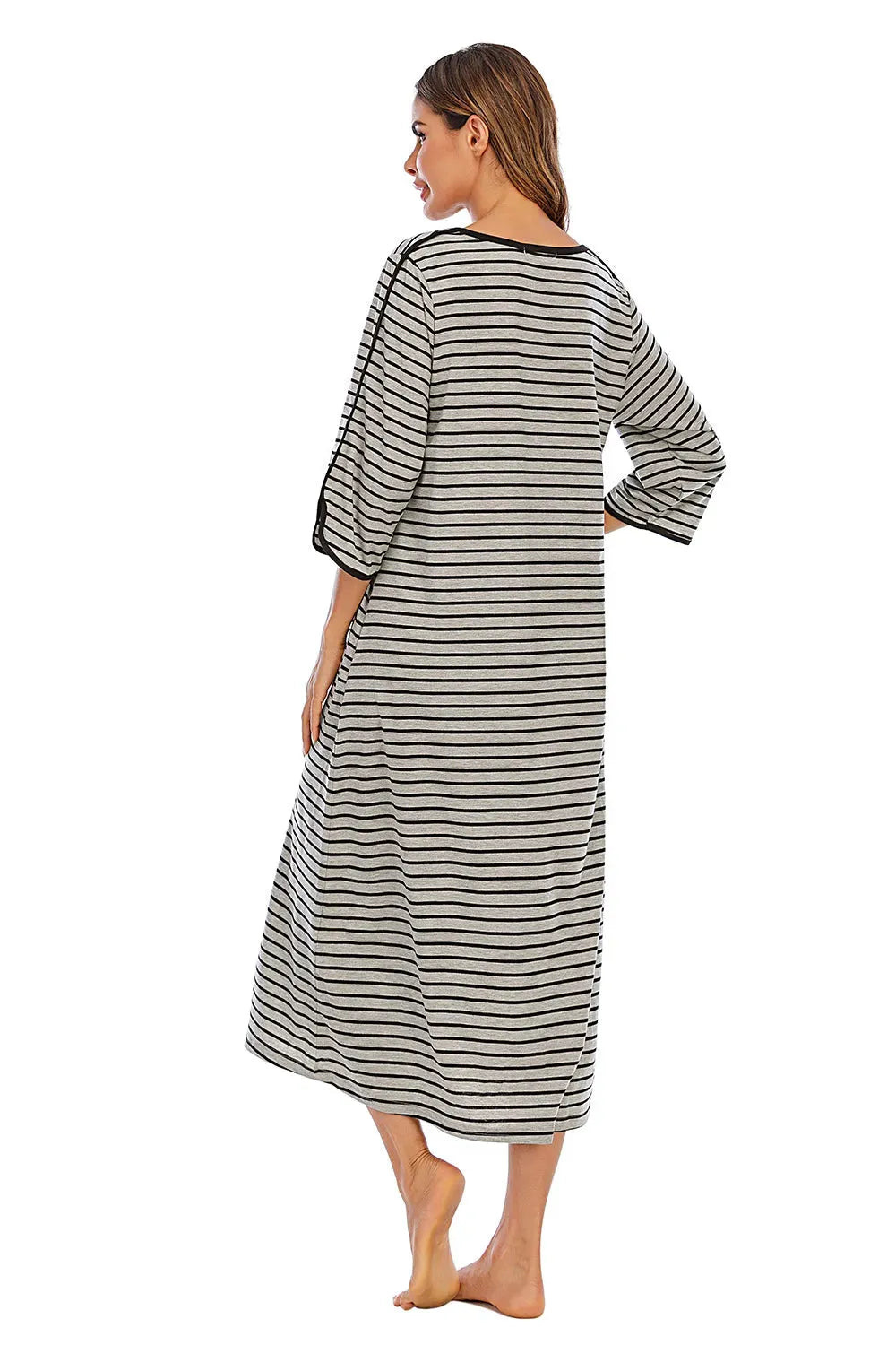 Round Neck Three-Quarter Sleeve Midi Night Dress Sleep Dresses - Tophatter Daily Deals