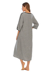 Round Neck Three-Quarter Sleeve Midi Night Dress Sleep Dresses - Tophatter Daily Deals
