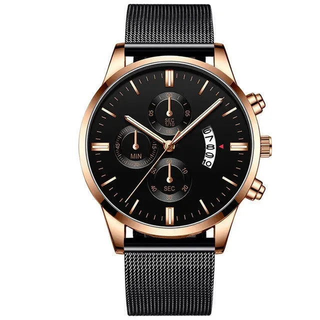 Mens Business Luxury Watches For Men Mesh Band Quartz Watch Rose Gold Rose G Watches - Tophatter Daily Deals