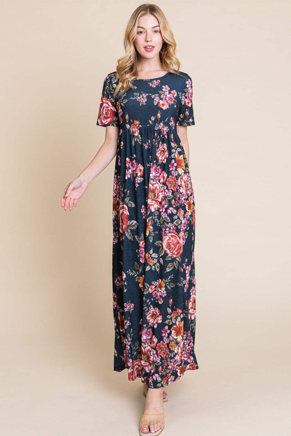 BOMBOM Floral Short Sleeve Maxi Dress Floral Casual Dresses - Tophatter Daily Deals