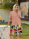 Short Sleeve Top and Printed Shorts Lounge Set Pale Blush Loungewear Sets - Tophatter Daily Deals