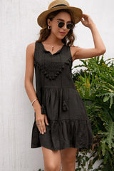 Tassel Tie Lace Trim Sleeveless Dress Black Casual Dresses - Tophatter Daily Deals
