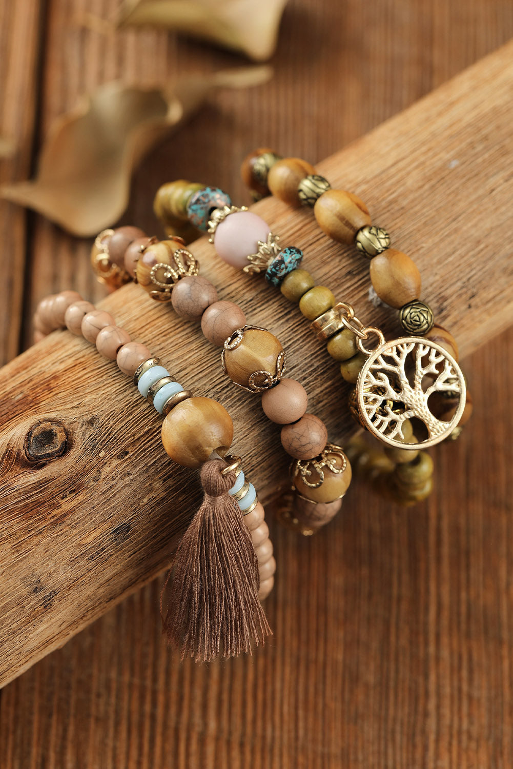 Brown Tree Of Life Charm Tassel Layers Wood Beads Bracelet Brown ONE SIZE Beads Bracelets - Tophatter Daily Deals